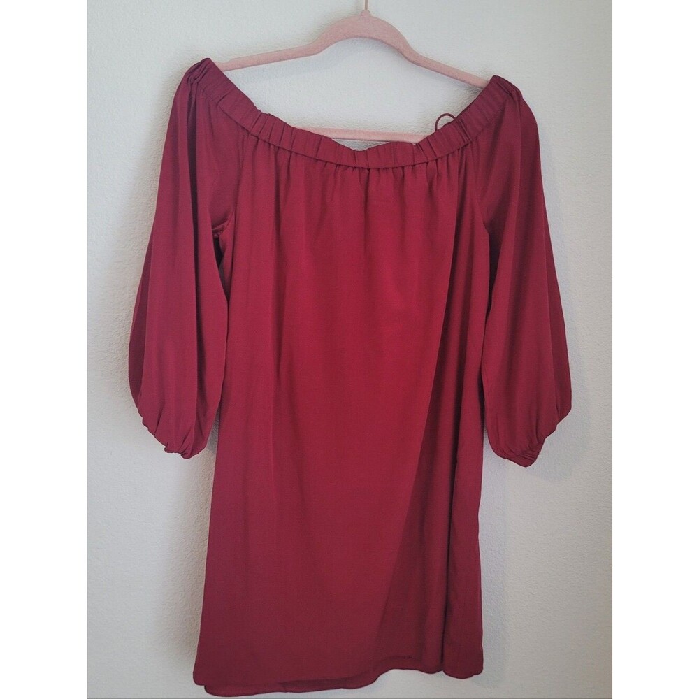 Alice + Olivia Red Silk Off the Shoulder Balloon Sleeve Mini Dress Size Small - Picture 6 of 7
